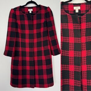 Loft Ann Taylor Coat‎ Women Size 6 Red Plaid Overcoat Button Holiday Classic